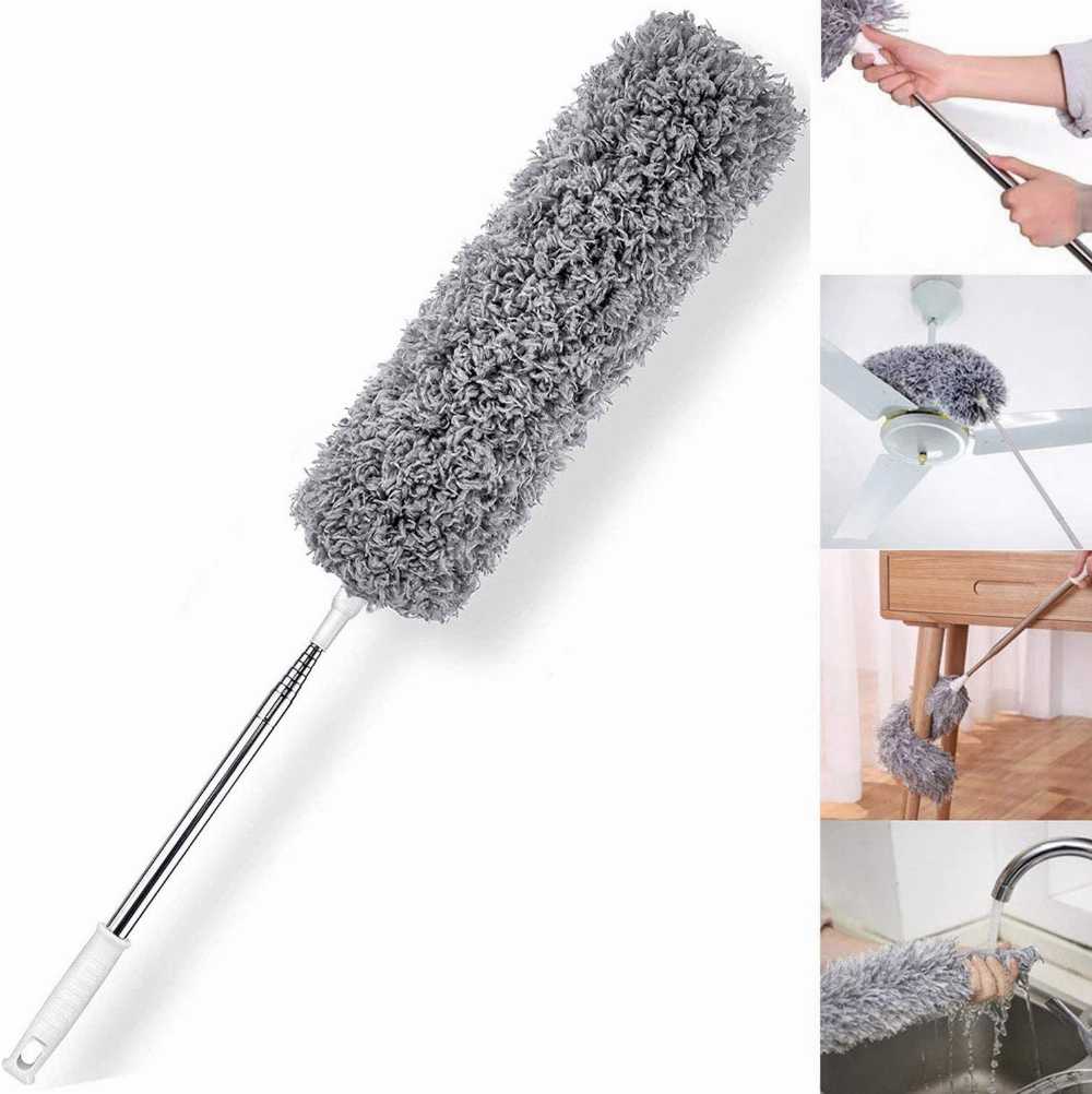 Microfiber Feather Duster Extendable Duster with 100 inches Extra Long Pole, Bendable Head & Long Handle Dusters for Cleaning Ceiling Fan, High Ceiling, Blinds, Furniture & Cars Gray